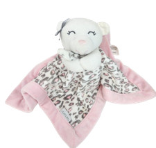 CARTER'S BABY WHITE TEDDY BEAR GREY  PINK LEOPARD SECURITY BLANKET PLUSH SOFT