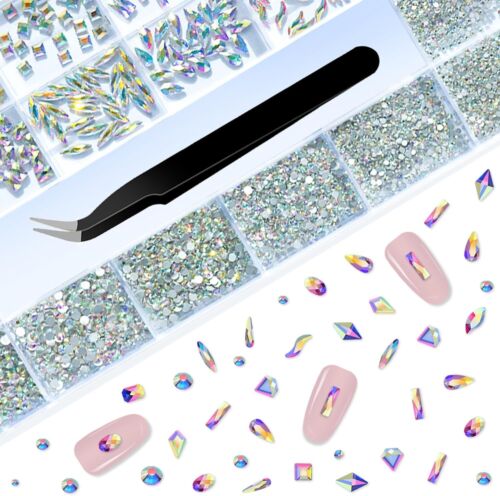 Glass Crystal AB Nail Jewels & Flatback Rhinestones Kit - Multi Shape Nail Ge... - Picture 6 of 8