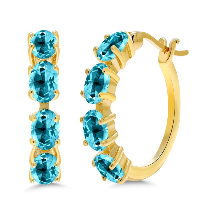 925k Silver Handmade Hoop Earrings W Topaz Charm 24k Yellow Gold 18k Yellow Gold Plated Silver Hoop Earrings Set W Paraiba Topaz From Swarovski
