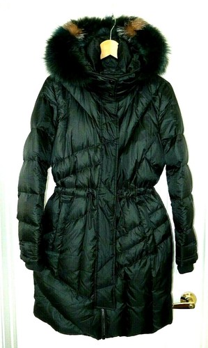 Andrew Marc piumino e pelliccia di volpe puffer coat, WOW GORGEOUS!-M, nero nuovo senza etichette $595 listino
