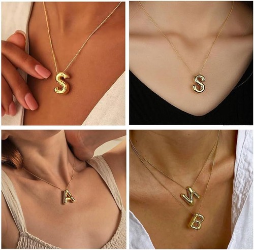 Gold "P" Initialen Halsketten für Frauen Teens Geschenke Trendy Blase Buchstabe Anhänger - Bild 5 von 6