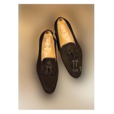 Handmade Men's Dark Brown Loafer Tasseled Fashion Shoes, Genuine Leather, Sale!!