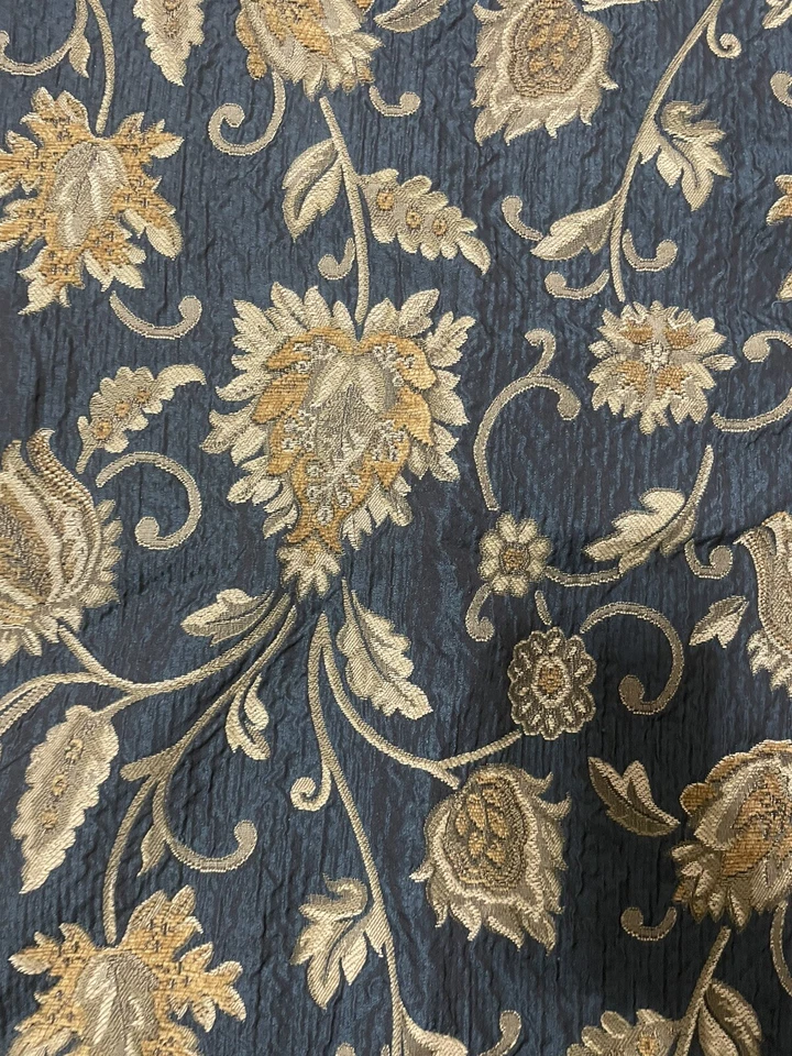 Kravet Woven Floral Jacobean Fabric 2 Panel (106x56) 5+Yards total Midnight Blue - Image 3 of 4