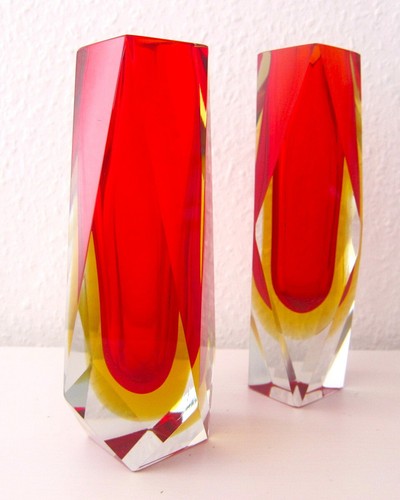 2 Murano Modernist Block Vasen Mandruzatto facettiert Sommerso Design F.Poli - Bild 4 von 11