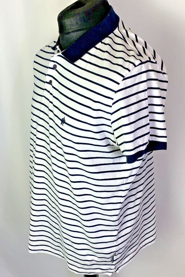 French Connection Striped Polo Shirt White Navy Blue XL Casual Summer ...