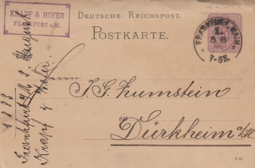 FRANKFURT/M., Postkarte 1883, Krapf & Hofer - Bild 1 von 2