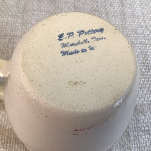 Vintage E.P. Pottery Marshall Texas Ceramic Pitcher With Double Blue Stripe 6.5" - Picture 4 of 8
