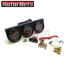 Universal 2-5/8" Black Oil Pressure Water Volt Triple 3 Gauge Set Gauges Kit Rod