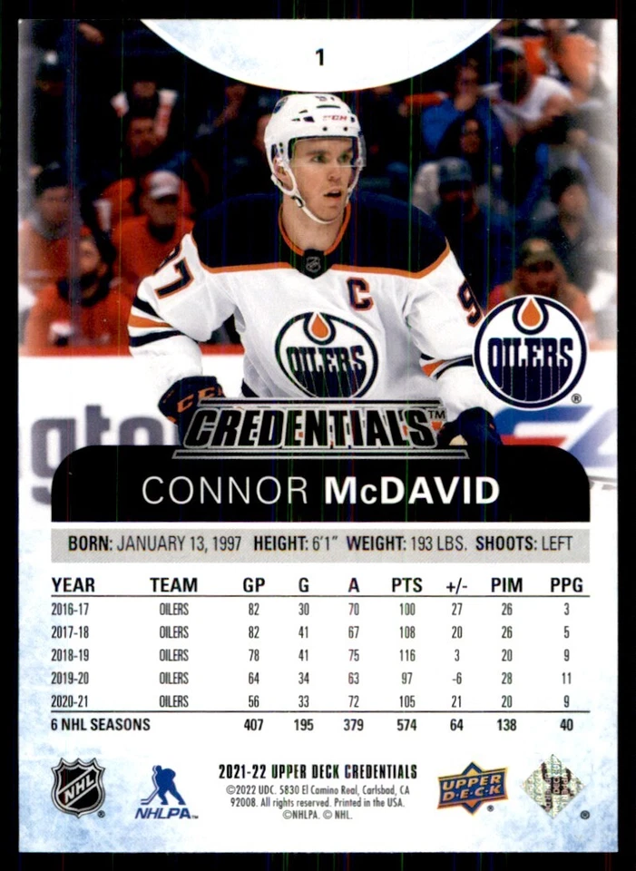 2021-22 Upper Deck Credentials Connor McDavid #1 - Image 2 of 2