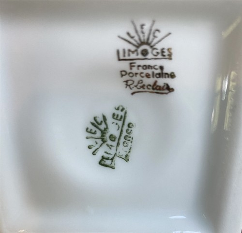 Lec-Leclair Limoge France Porcelain Green Band w/ Gold Trim Floral Compote 5.5”T - Picture 7 of 7