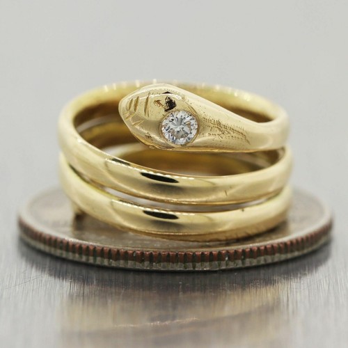 Vintage 0.50Ct Round Cut Lab Created Diamond Snake Ring 14k Yellow Gold Finish - Picture 5 of 6