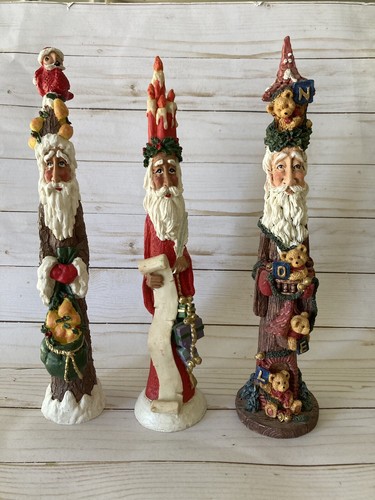 Tall Santa Claus Folk Art Christmas Figurines 11 Inches Tall, Set Of 3