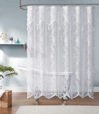 New White Lace Shower Curtain with Attached Valance 72x72 English Rose