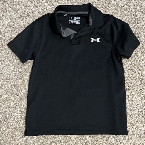 Boys Under Armour UA Polo Collared Short Sleeve Shirt Heat Gear YSM Black