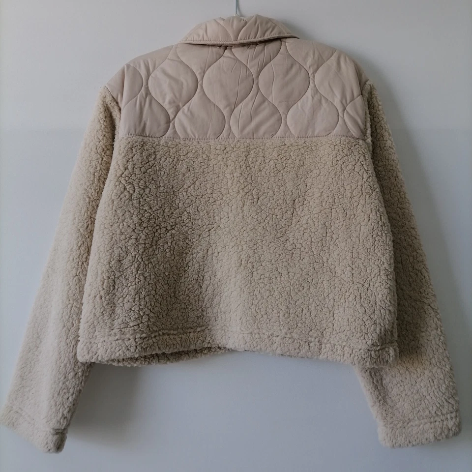 Chaqueta corta Sherpa con cuello caído beige al hombro talla XL casi famosa para mujer Foto 4 de 4