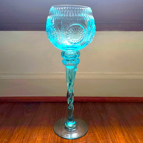 Italian Blue Depression Glass Vase Empoli Italy Adeline Twisted Stem