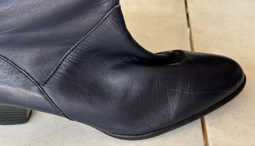 Women's VINTAGE Tall Mid-Heel Blue Leather Boots Size 7.5M (BRAND UNKNOWN)-READ - Picture 11 of 14