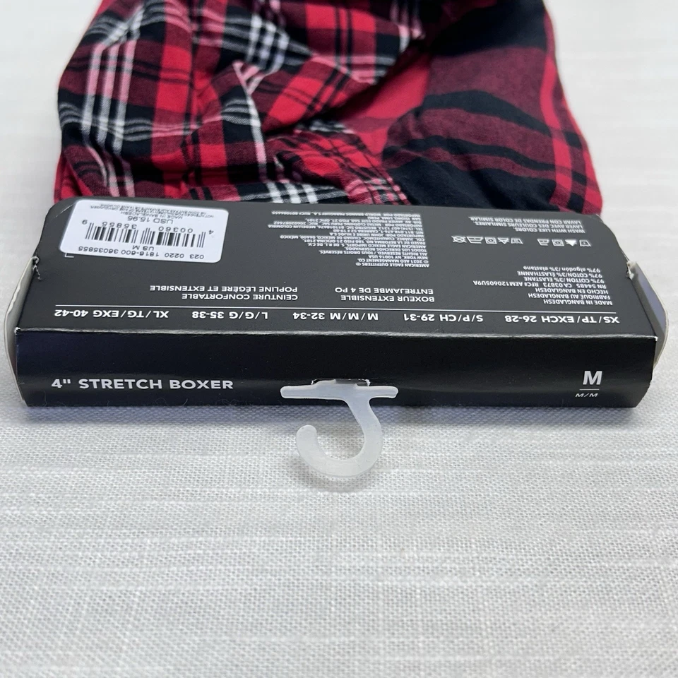 Boxer de popelina elástica American Eagle 4” entrepierna para hombre mediano 32-34 rojo negro a cuadros Foto 3 de 4