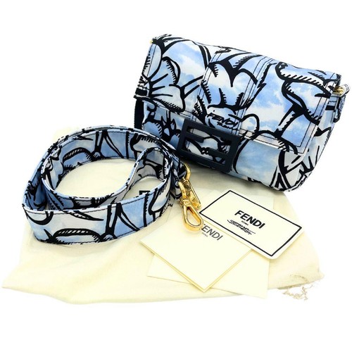 Fendi Joshua Vides Mamma Baguette Blue White Shoulder Bag