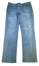 Democracy Jeans Womens 14 "Ab"technology Straight Fit Stretch Blue Distressed