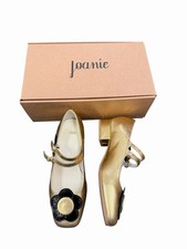 Joanie New Nice Flower Shoe Gold Black Retro Block Heel Mary Jane Size UK 5 £95