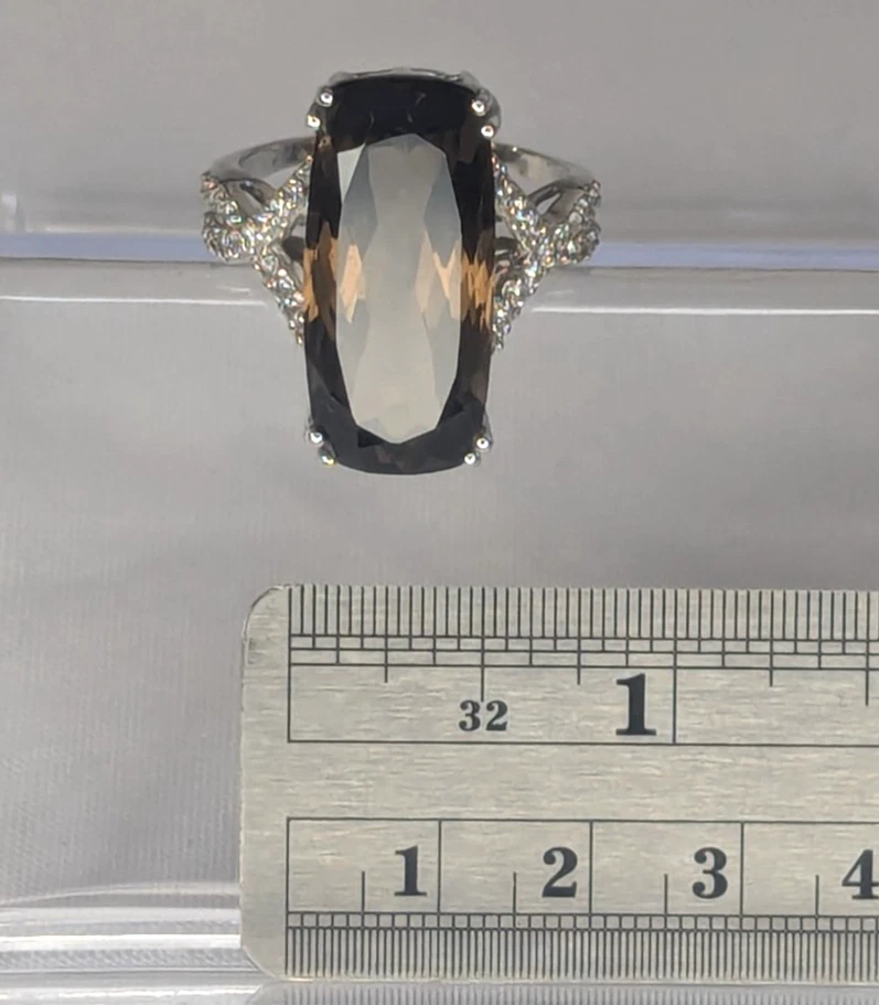 Anillo de cuarzo ahumado y circón - plata de ley, marrón, talla 11 Foto 4 de 4