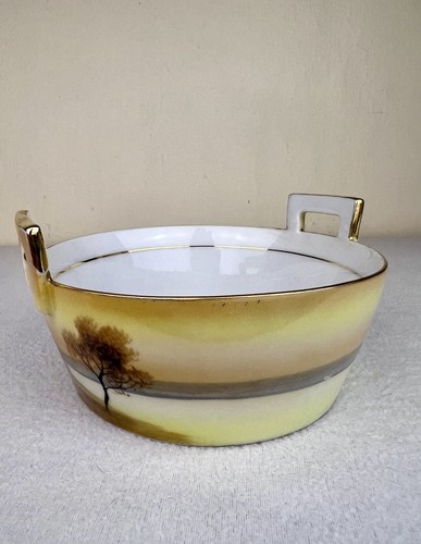 Antique NORITAKE Tree In the Meadow Scenic Round Butter Bowl Hand Painted 5 3/8" - Picture 3 of 13