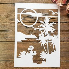 A4 Reusable Moon Tree Stencil Night Scene Birds Layering Template 8.3x11.7
