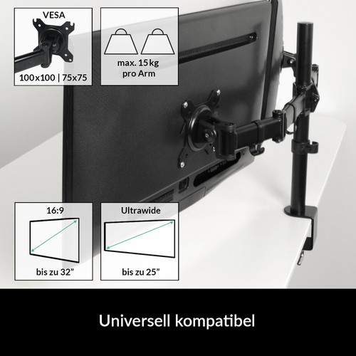 ARCTIC Z2 Basic Zestaw montażowy ramienia monitora do 2 monitorów Podwójny uchwyt Stojak - Zdjęcie 2 z 8