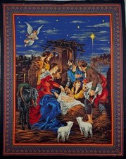 Cranston Village Christmas Nativity Scene Fabric 100 Cotton 44" x 200" Panel