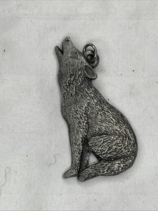 Wolf Sitting Howling Pewter Pendant Double Sided