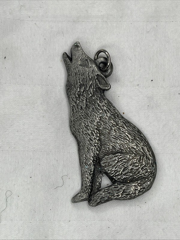 Wolf Sitting Howling Pewter Pendant Double Sided