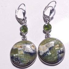 ECHTER Grüner Opal Katzenauge Ohrringe 925 Sterling Silber Klappbrisur Ohrhänger