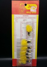 8 Jigs by MITY MITE On Card 1/64 Oz #18 Yellow/Black/Yellow Vintage Hand-Tied