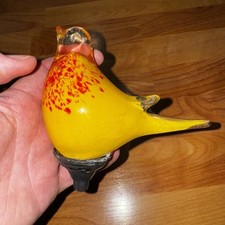 Yellow And Red Hand Blown Glass Bird 5  x 3  - Light Up Lawn Ornament 