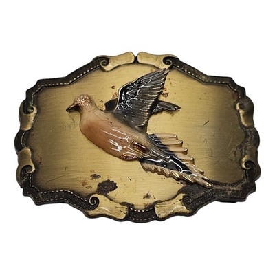 Raintree Belt Buckle 1977 Quail Game Bird Brass Tone Made USA Vintage