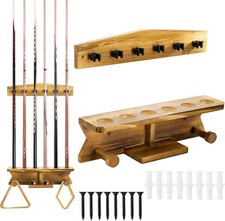 Wall Mount Pool Stick Holder, Wood Billiard Cue Rack for 6 Cues Storage  2 B...