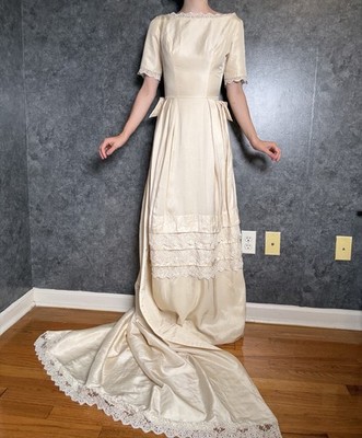 1960s Kay Regan Peau de Soie Silk Wedding Gown | Detachable Train - 00