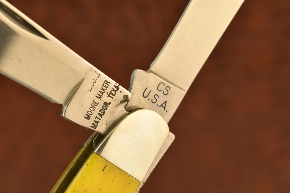 CUCHILLO DE GANADERO MOORE MATADOR TEXAS HECHO EN EE. UU. HUESO AMARILLO CARBONO (28927) Foto 3 de 4