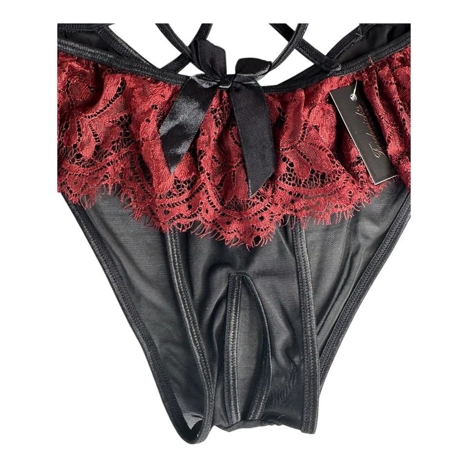 Frederick’s of Hollywood Borgoña Negro Encaje Lencería Panty Talla 1X Foto 2 de 4