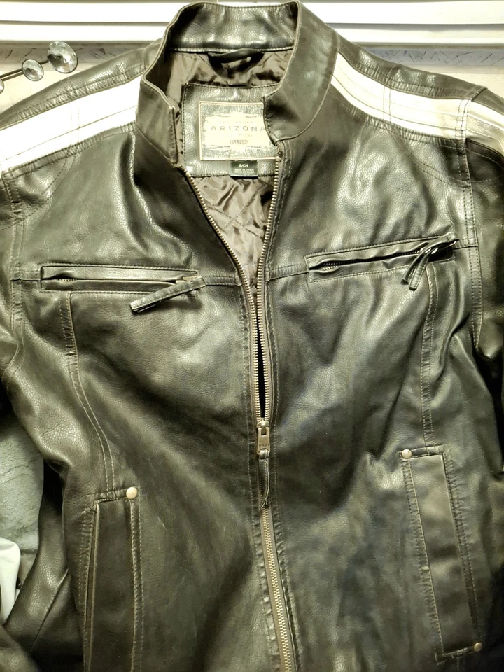 Chaqueta DE COLECCIÓN Arizona Para Hombre S Negra Imitación Cuero Motociclista Café Corredor Foto 2 de 4