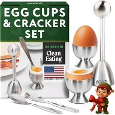Eparé Egg Cups & Cracker Set - Egg Cups for Soft Boiled Eggs British - Stainless