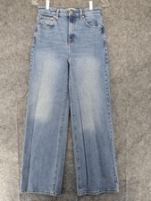 Forever 21 Jeans Womens 27 Blue High Rise Wide Leg Cotton Denim Pants Distressed