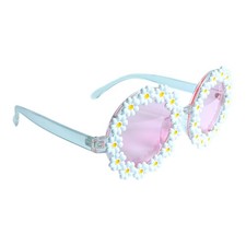 Girls Round Sunglasses UV400 Pink Tinted Lenses Blue Full Rim Floral Frame