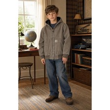 Carhartt Active Jacket Boys S 7-8 Brown Canvas Quilted Hooded Workwear Gorpcore