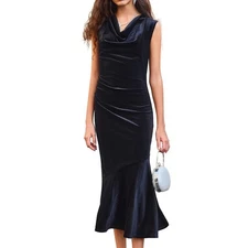 NWT Medium Black Velvet Maxi Date Night Cocktail Dress 