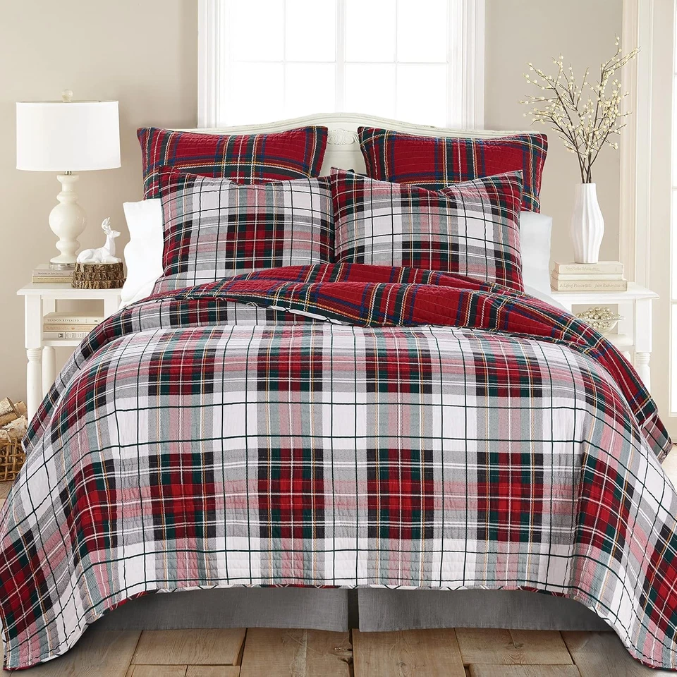 - Spencer клетку лоскутное одеяло - полный/королева - Рождественский шотландка - красный, зеленый, белый, - Изображение 3 из 4