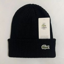 Lacoste Classic Winter Beanie Unisex Brushed Wool Ribbed Knit Cuffed