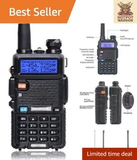 UV-5R Dual Band Walkie Talkie with 1800mAh Battery - 5KM Range, Black