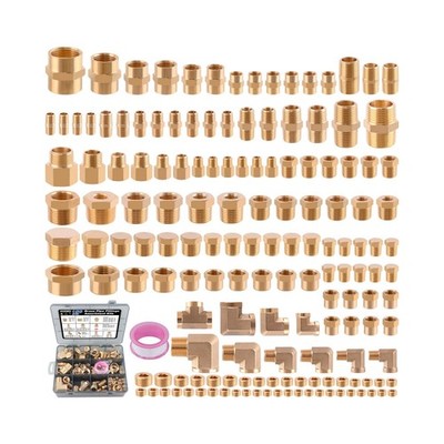 156PCS Brass Pipe Fittings Assortment Kit 1/8'' 1/4'' 3/8'' 1/2'' 3/4'' NPT Adapte...